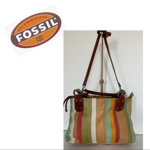 FOSSIL MULTICOLORED STRIPPED LEATHER CROSSBODY BAG